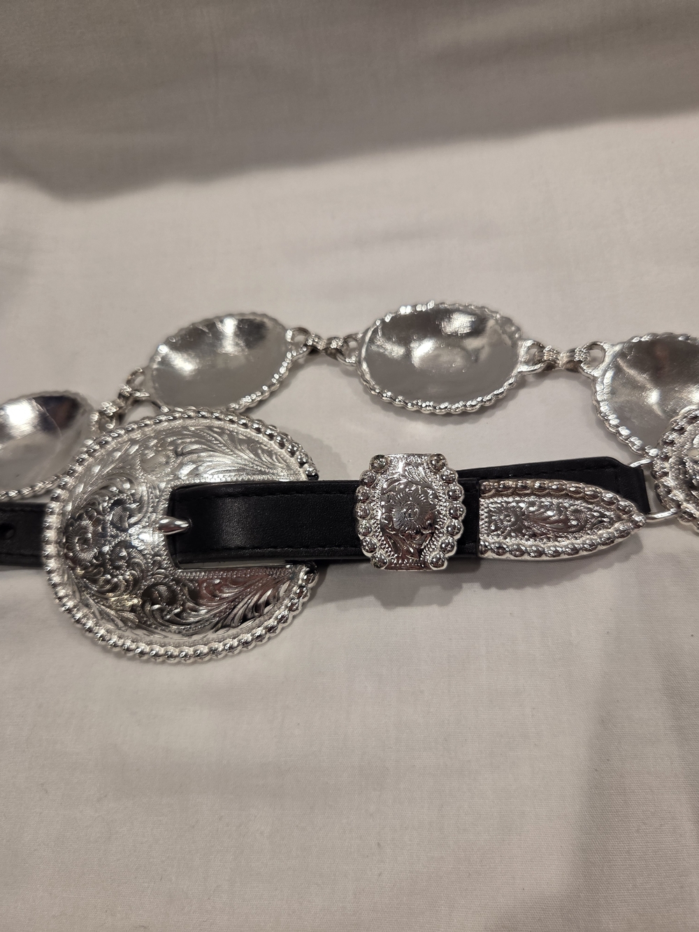 Tony Lama Black Leather Concho Belt with Silver Medallions
